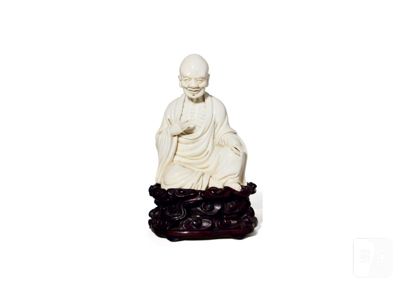 十九世纪  德化白釉罗汉坐像（带木座） - 图1